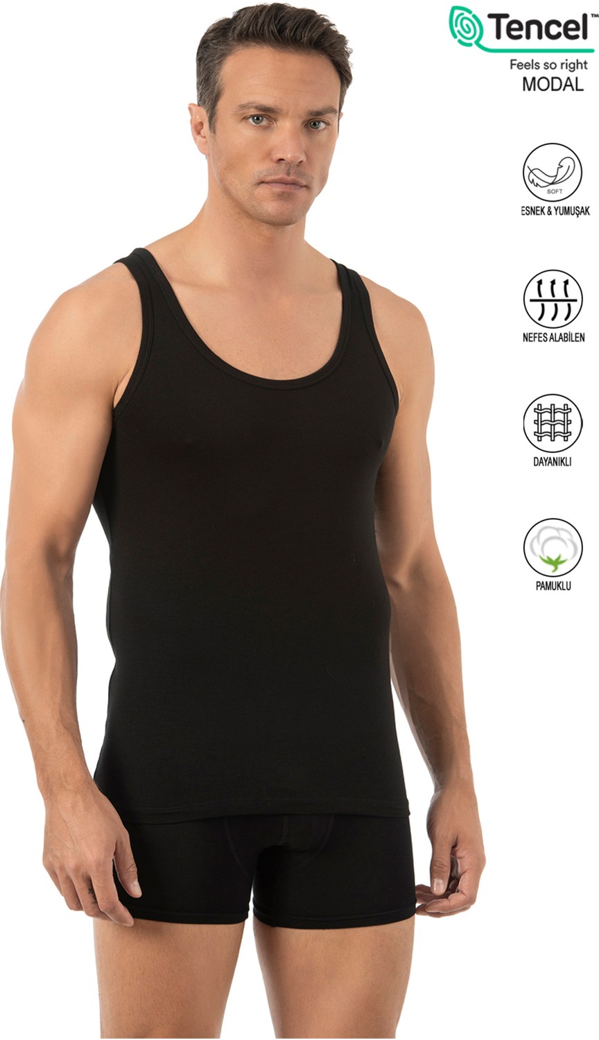 Özkan Underwear Özkan 10852 Erkek Premium Kumaş Pamuklu Modal Esnek Rahat Kalın Askılı Atlet görsel 6