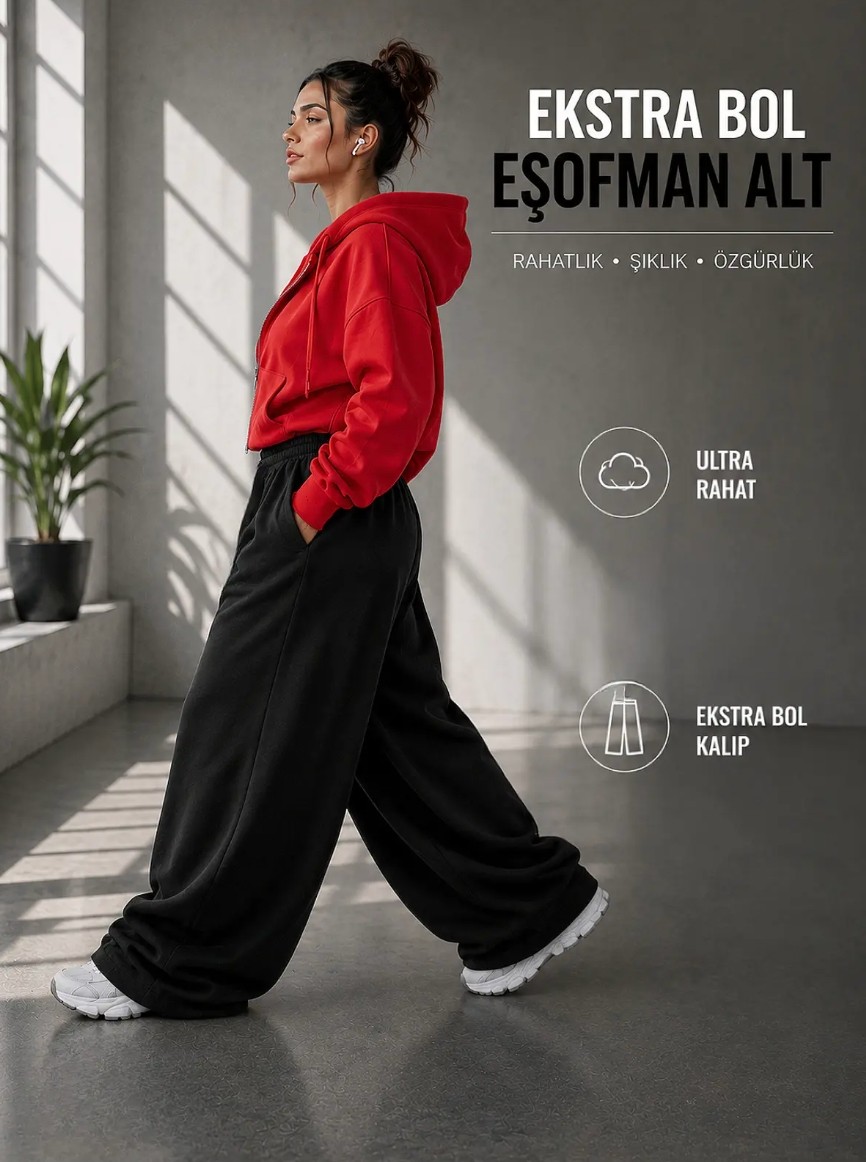 BSBSPOR Büyük Beden Ayarlanabilir Lastikli Paça Baggy Kalıp Bol Günlük Eşofman Altı görsel 8