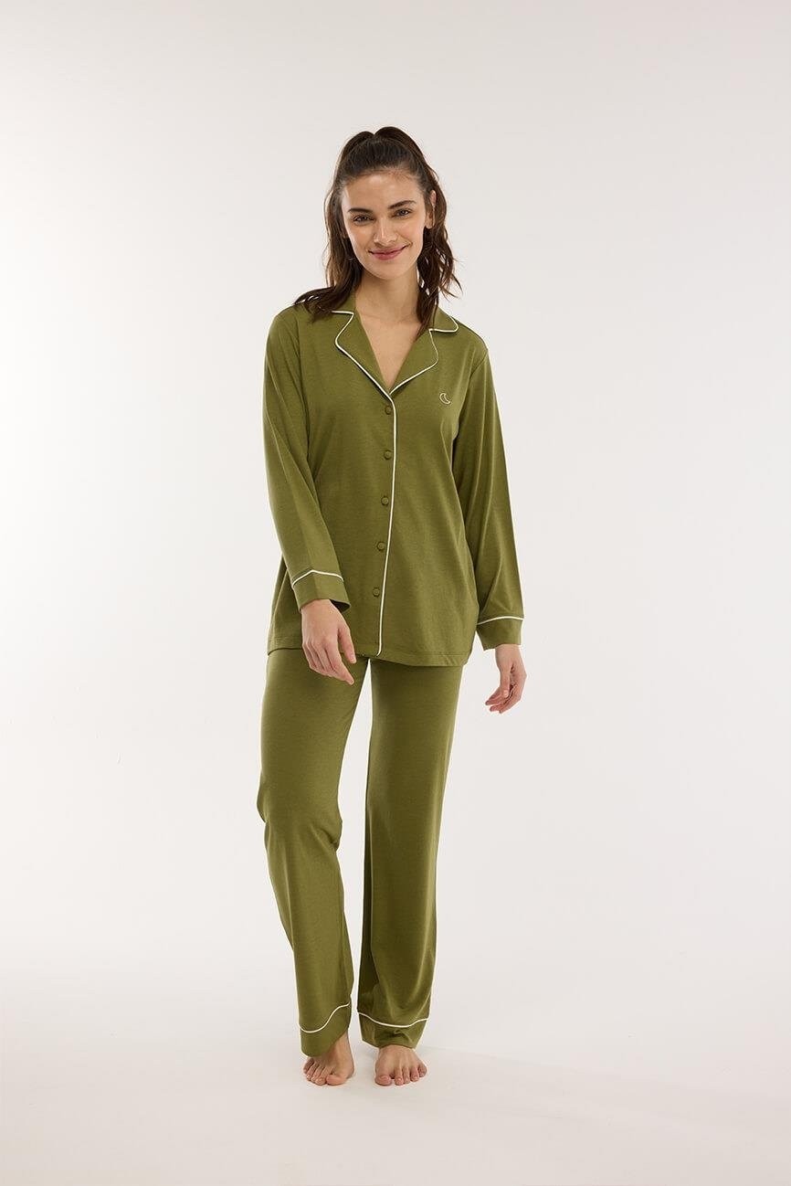 Jaya Modal Biyeli Uzun Kollu Pijama Takımı / Haki Yeşili görsel 2