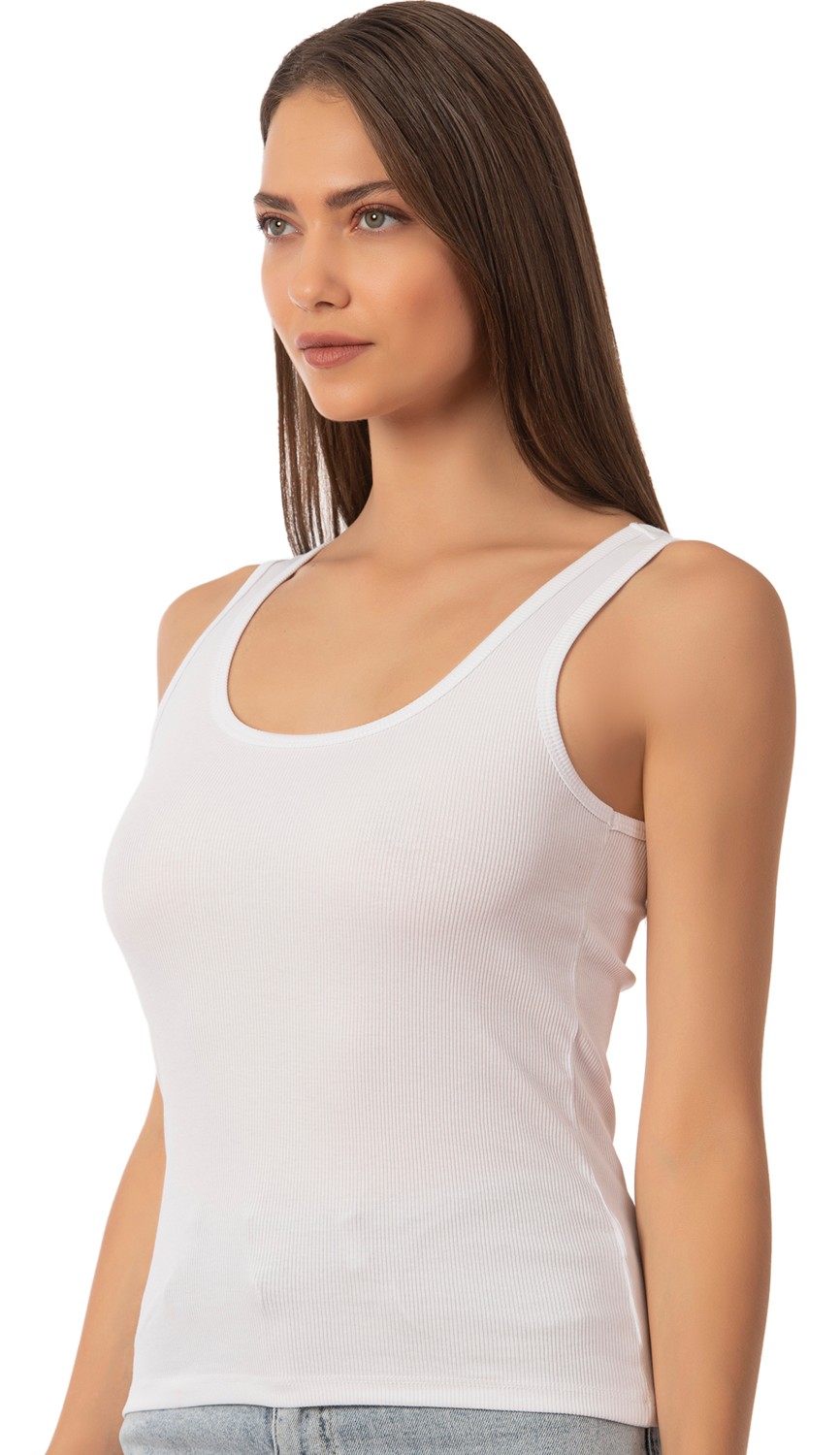 Özkan Underwear Özkan 26815 Kadın Soft Pamuklu Kaşkorse Fitilli Esnek Rahat Kalın Askılı Örme Atlet Bluz görsel 7