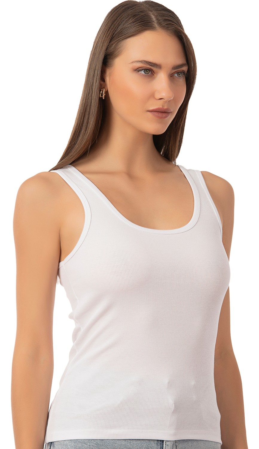 Özkan Underwear Özkan 26815 Kadın Soft Pamuklu Kaşkorse Fitilli Esnek Rahat Kalın Askılı Örme Atlet Bluz görsel 8