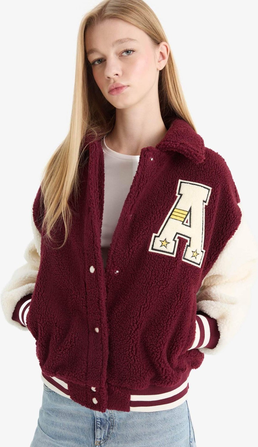 DeFacto Oversize Geniş Kalıp Polo Yaka Pelüş Bomber Ceket E9838AX25WN görsel 4