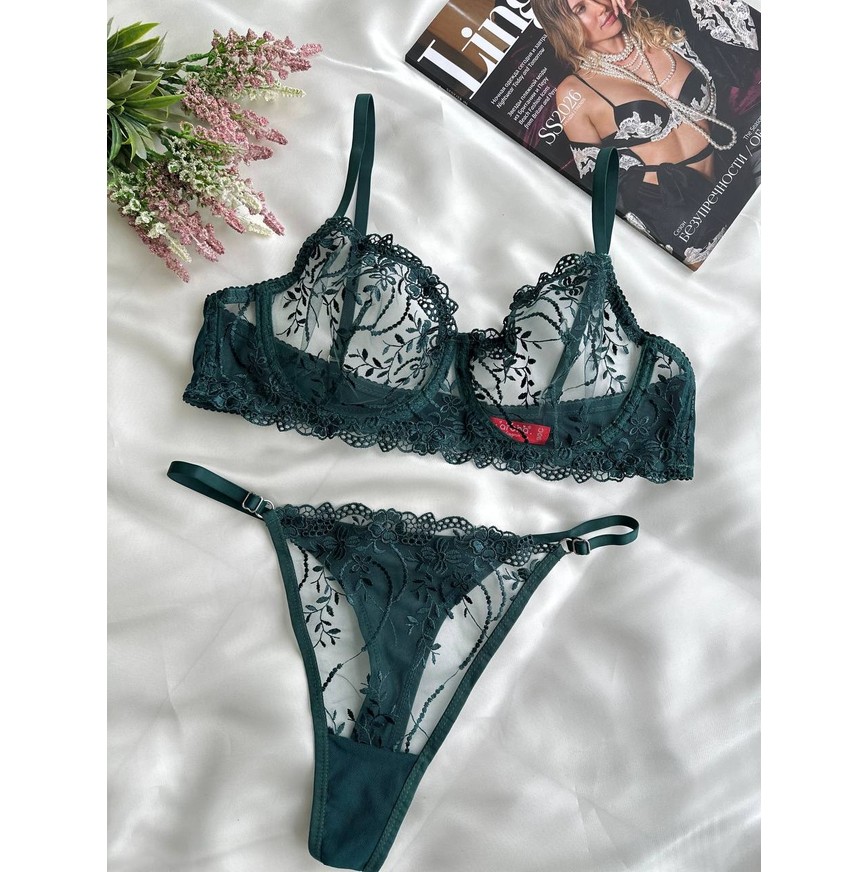 Merlif Lingerie Kırmızı Dantelli Brode Iç Çamaşır Takımı Bralette (Balenli Sütyen &tanga) Yılbaşı, Sevgililer Günü görsel 6
