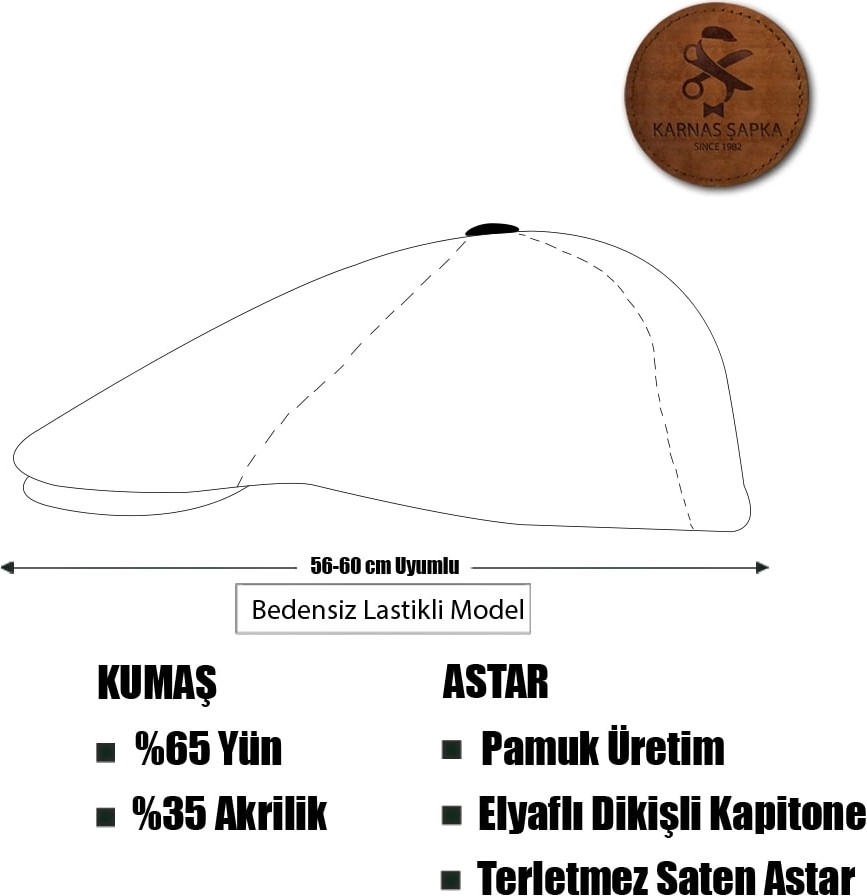 Karnas Şapka Koyu Gri Siyah Çizgili Yünlü Kaşe Kışlık Kumaş Tommy Shelby Kasket Şapka (Terletmez Saten Astar) görsel 5