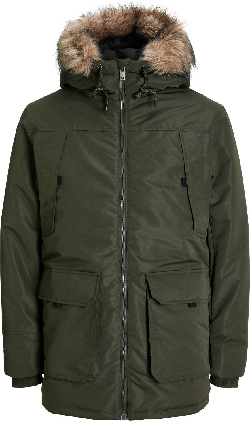 Jack & Jones JJECONSTRUCT FAUX FUR PAR Haki Erkek Uzun Kaban görsel 2