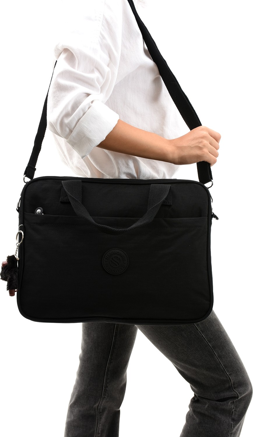 Sanmorris 3027 Unisex Krinkıl Siyah Renkli Suya Dayanıklı Laptop Bölmeli Evrak ve Laptop Çantası