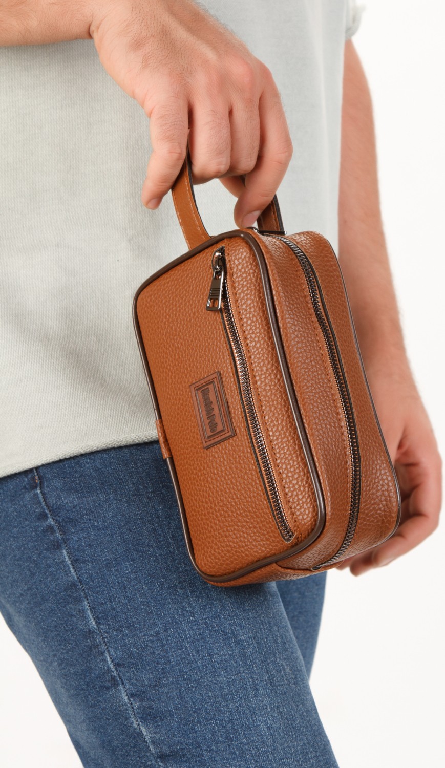 Newish Erkek Siyah Deri Portföy Clutch Traş Kozmetik Bakım ve Günlük El Çantası new269
