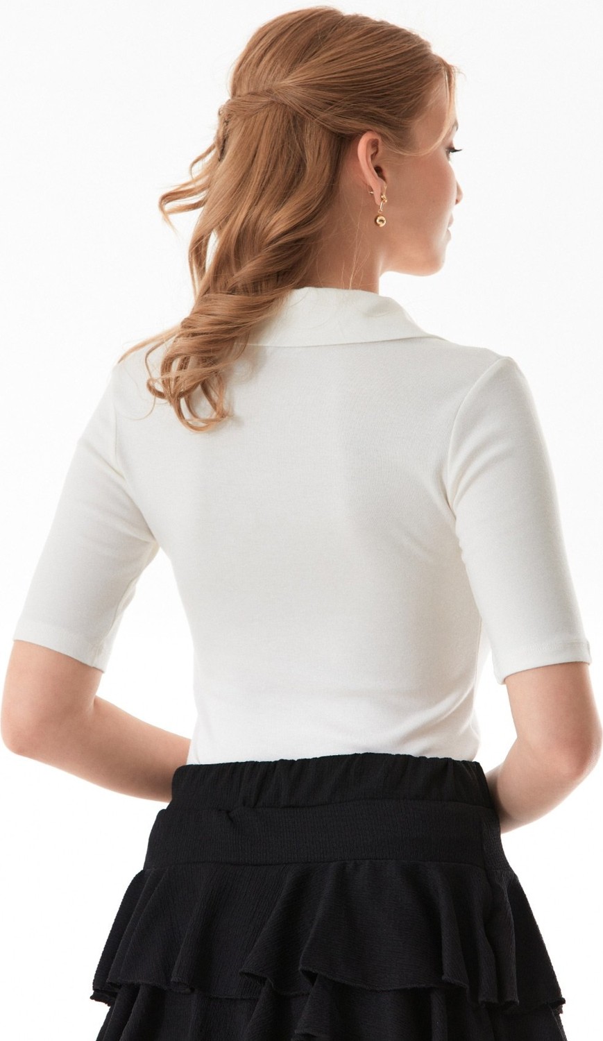 FullaModa Basic Polo Yaka Çıtçıtlı Likralı Modal Body görsel 8