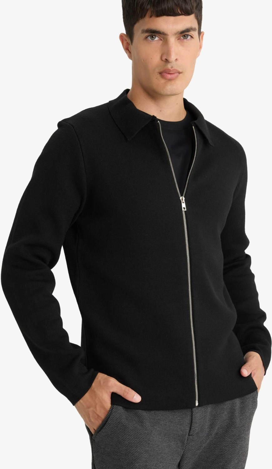 DeFacto Standart Fit Polo Yaka Basic Düz Fermuarlı Triko Hırka D3592AX25WN