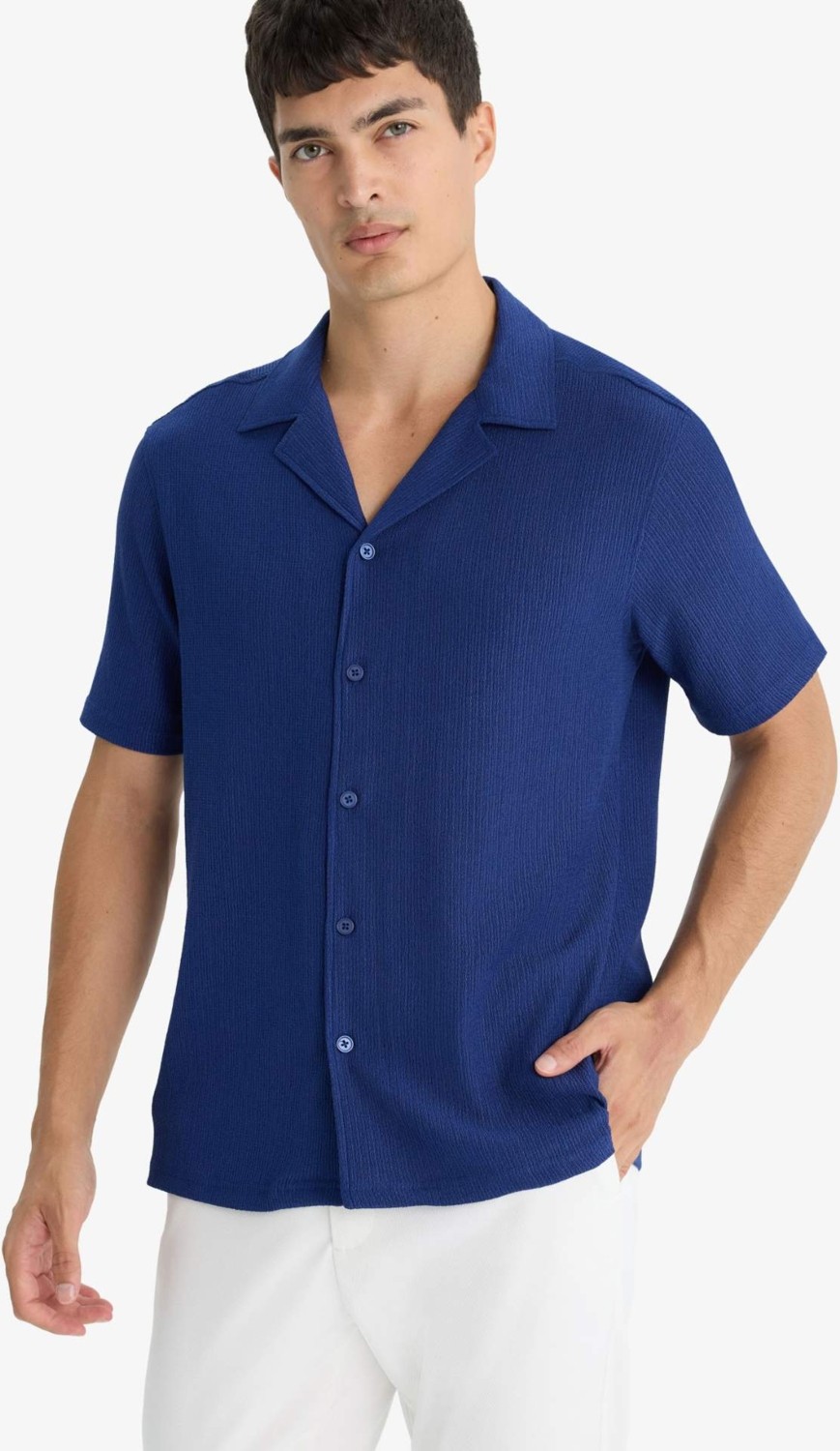 DeFacto Kırışmaz Modern Fit Polo Yaka Dokulu Penye Kısa Kollu Gömlek C4125AX25SM