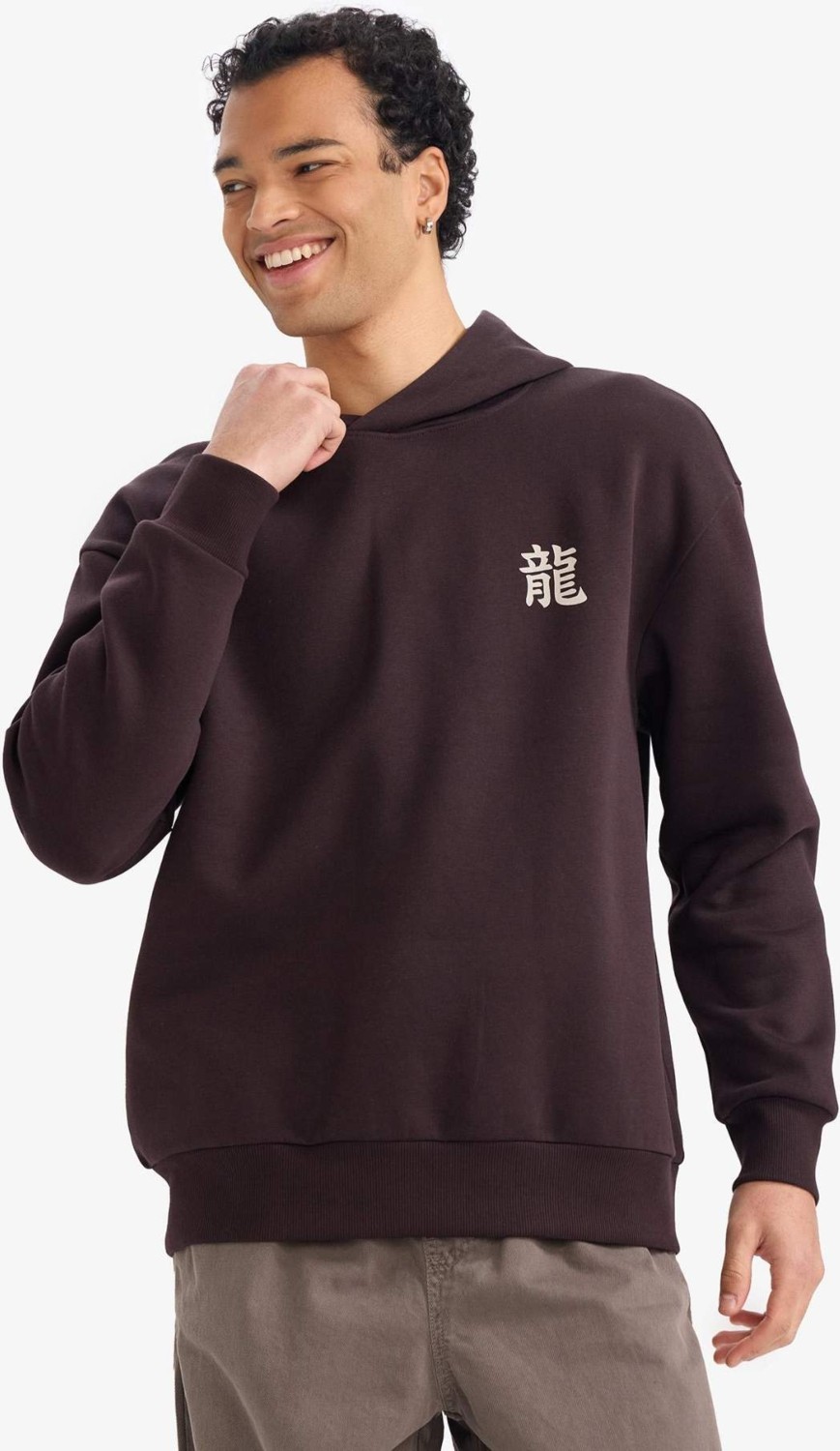 DeFacto Pamuklu Boxy Fit Kapüşonlu Baskılı Sweatshirt F8188AX26SP görsel 4