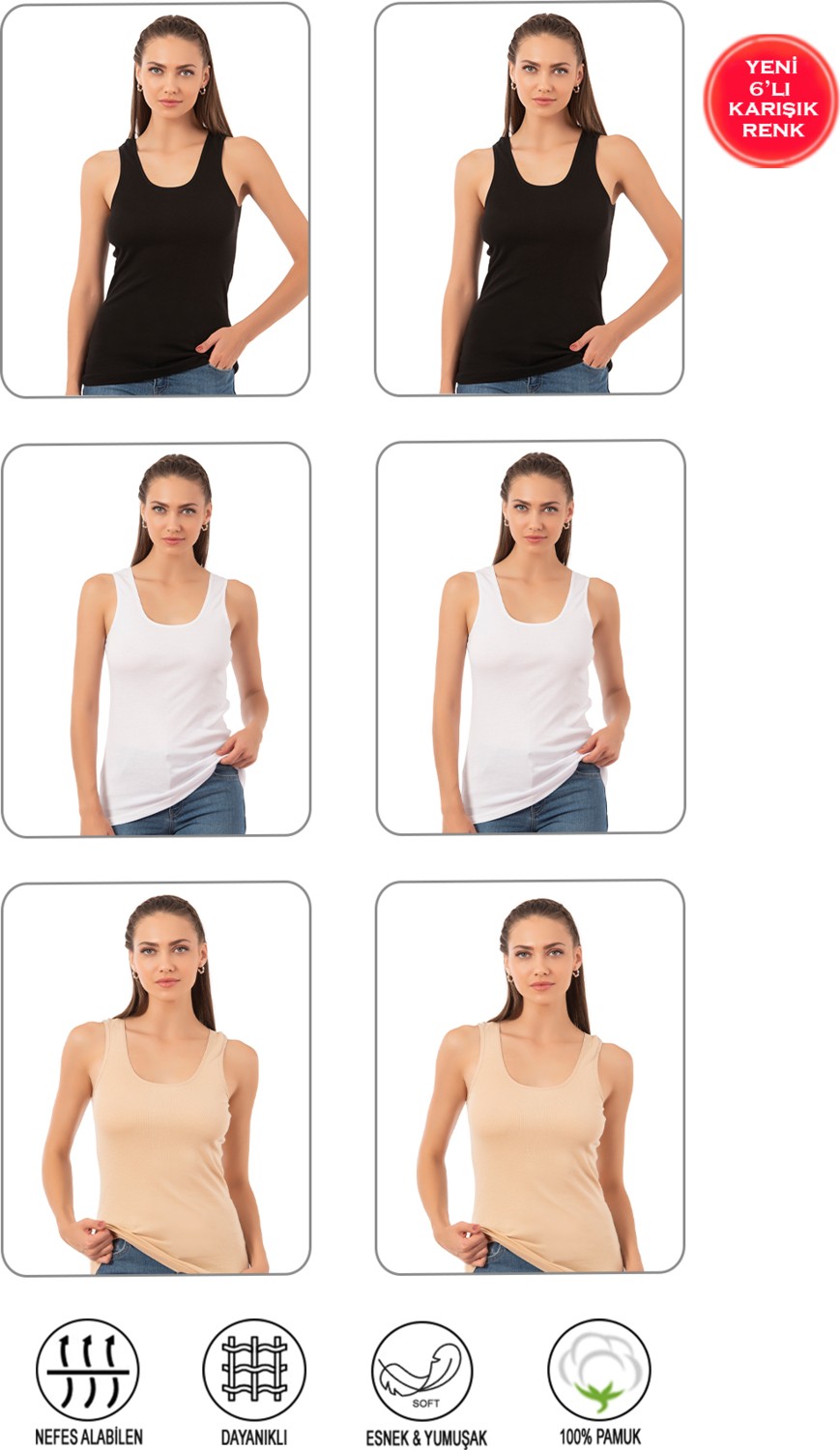 Özkan Underwear 0111 Kadın Pamuklu Ribana Biyeli Kalın Askılı Atlet