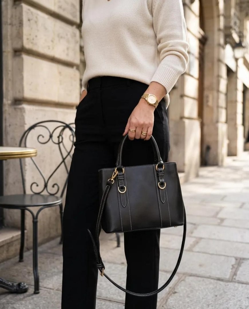 E-Woman Siyah Kilit Detaylı 3 Gözlü Kadın El ve Çapraz Askılı Çanta 24X18 cm - Lisinya