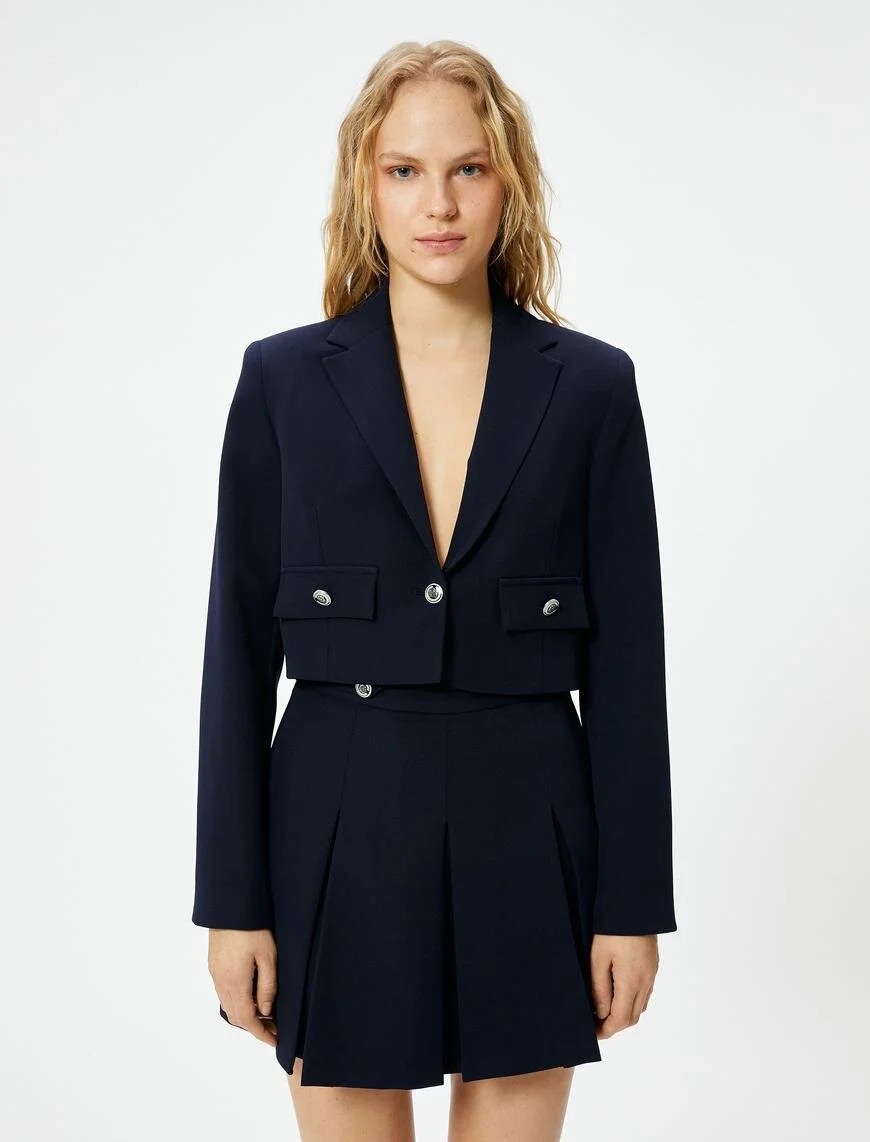 Koton Crop Blazer Ceket Düğmeli Kapaklı Cepli görsel 2