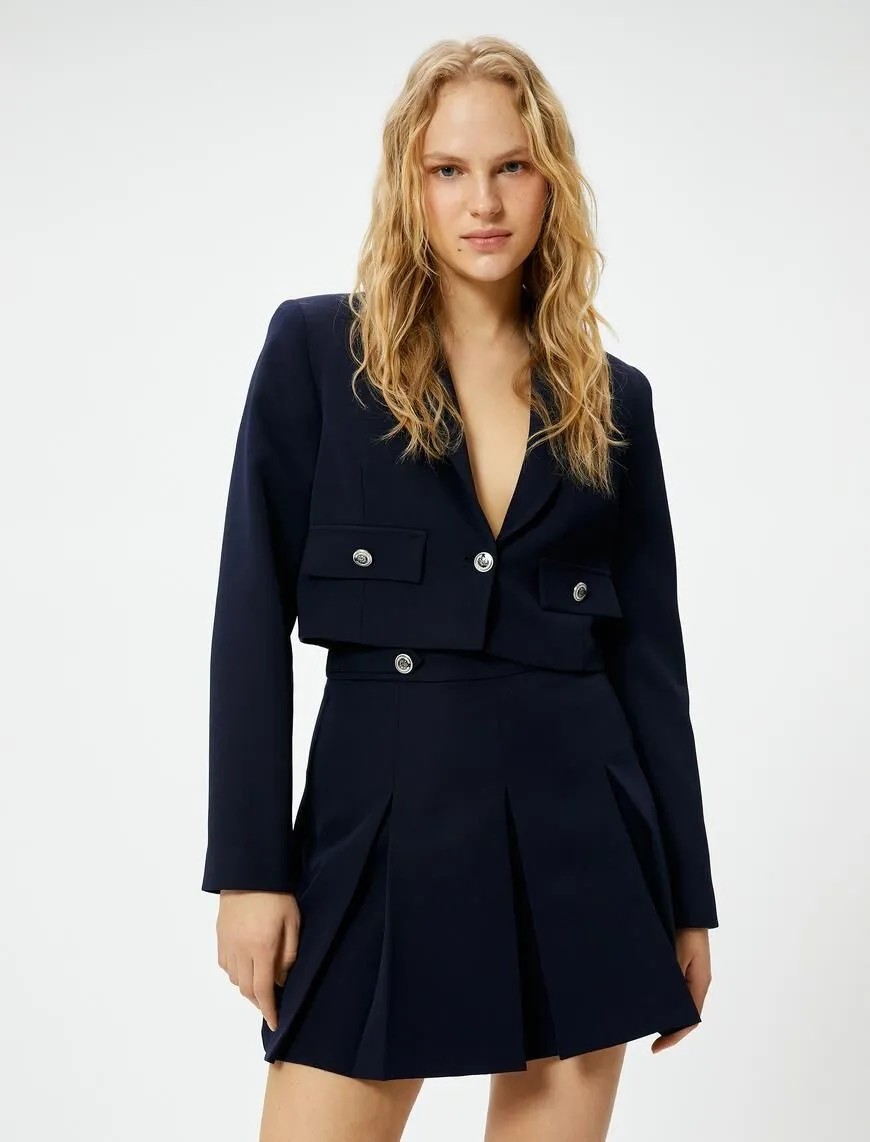 Koton Crop Blazer Ceket Düğmeli Kapaklı Cepli görsel 3