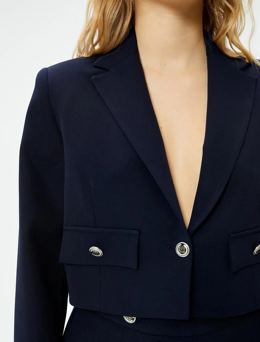 Koton Crop Blazer Ceket Düğmeli Kapaklı Cepli görsel 5