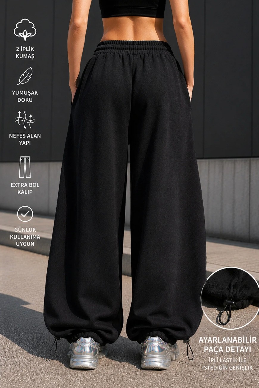 BSBSPOR Ultra Bol Baggy Ayarlanabilir Lastikli Paça Unisex Ekstra Rahat Kalıp Günlük Esofman Altı görsel 3