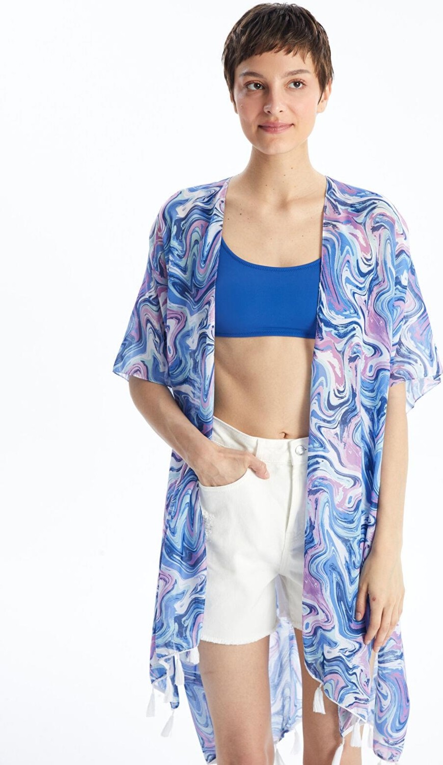 LC Waikiki Lcw Dream Mor Baskılı Şal Yaka Desenli Kadın Kimono görsel 2