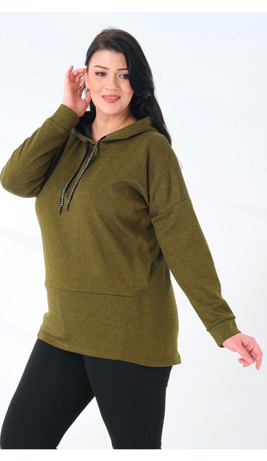 Lady Majestic Büyük Beden Kapüşonlu Sweatshirt görsel 2