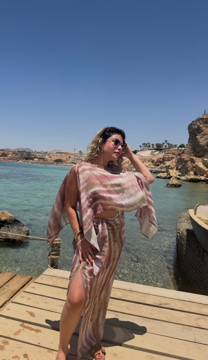 Elias Studios Kadın Batik Desenli Beachwear Kimono Bluz Bağlamalı Pareo Etek Takım 36-38-40 görsel 8