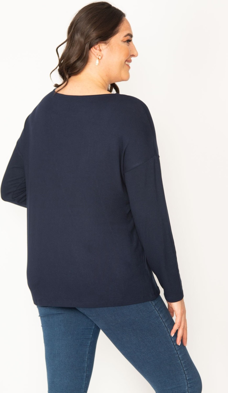 Şans Kadın Lacivert Çieçk Desenli Bisiklet Yaka Tunik 65N30415 görsel 2