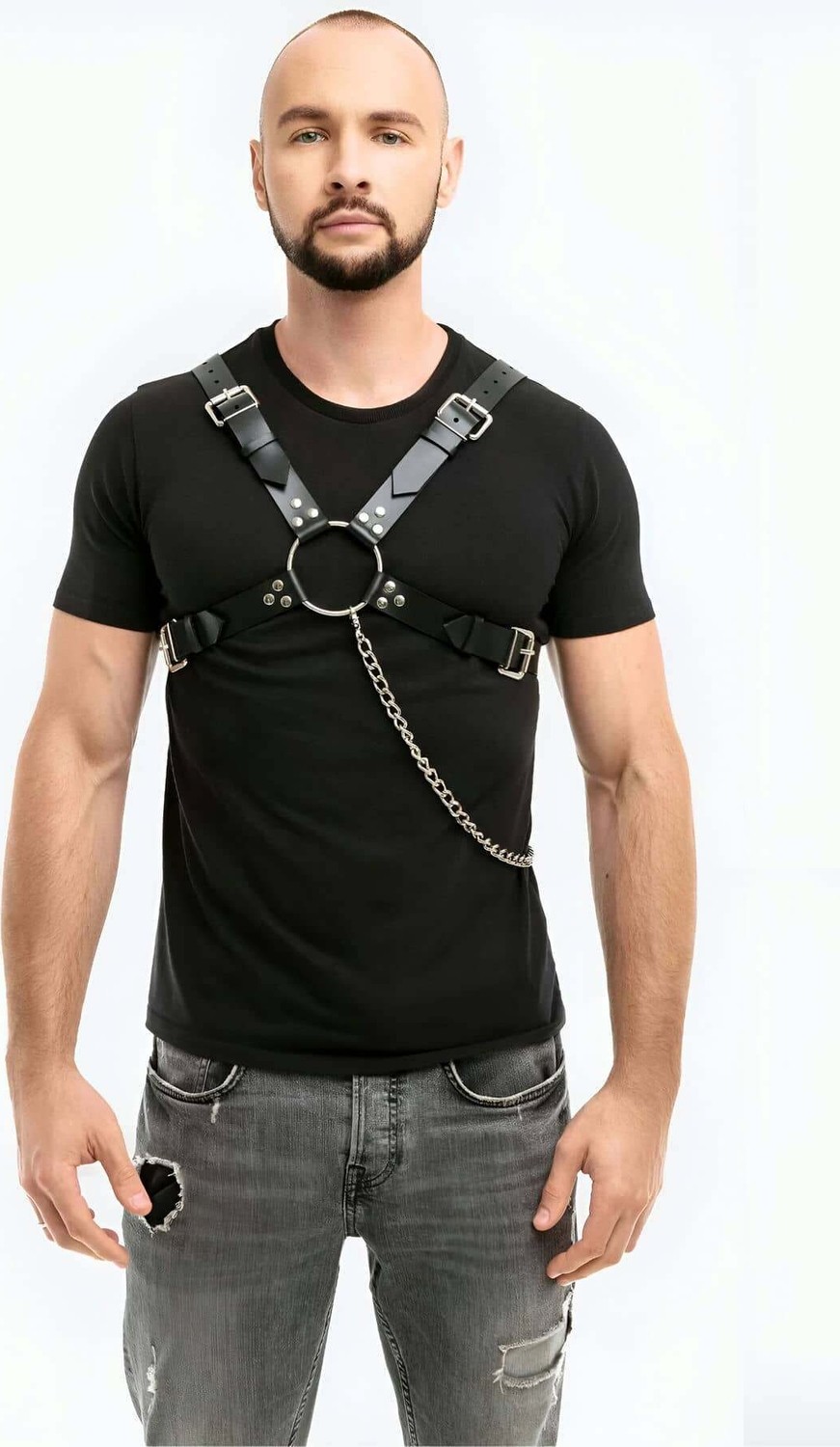 Beruflic Zincir Detaylı Deri Erkek Göğüs Harness - BRFM95 Under Moda