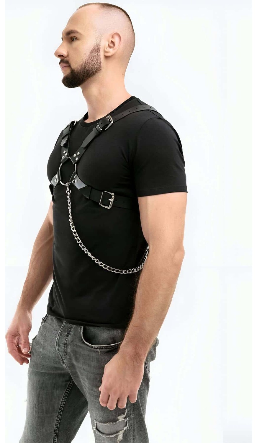 Beruflic Zincir Detaylı Deri Erkek Göğüs Harness - BRFM95 Under Moda görsel 4