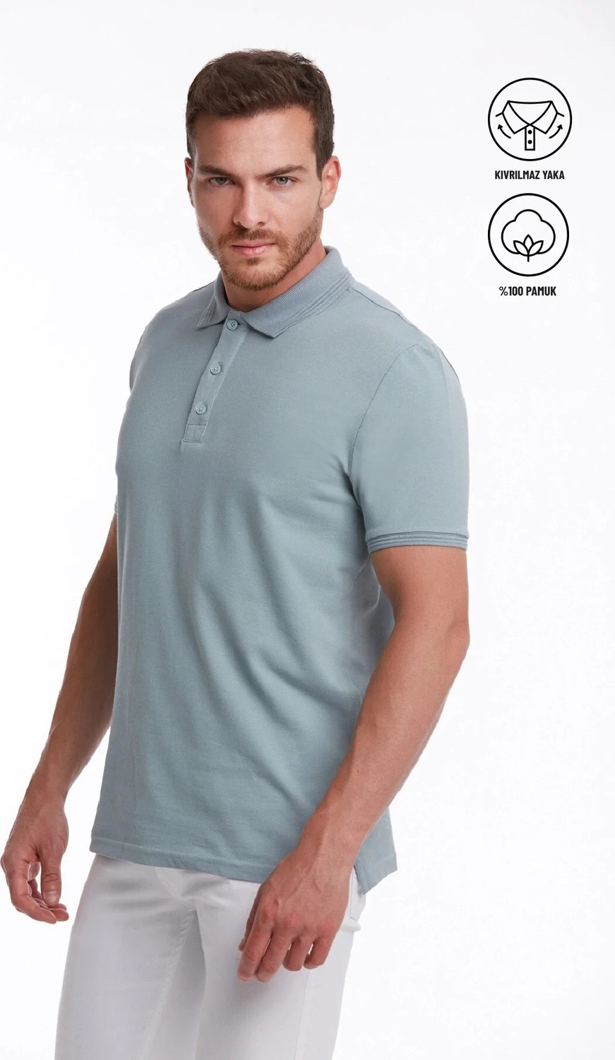 Hatemoğlu Erkek Mavi Regular Fit %100 Pamuk Polo Yaka Tişört