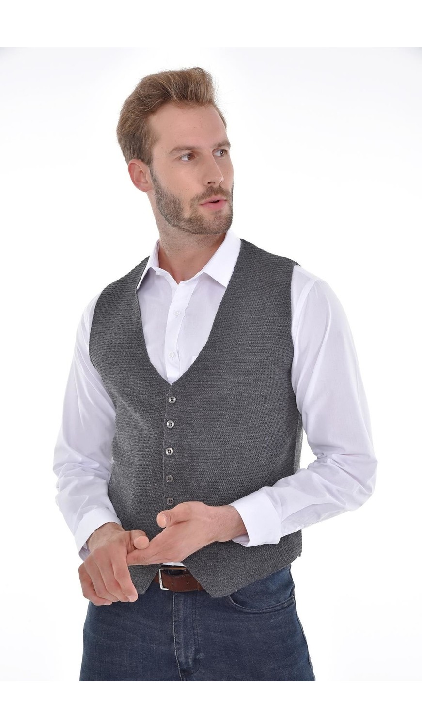 Çizgi Triko Erkek Düğmeli Spor / Klasik Triko Örme Kolsuz Taş Yelek Regular Kalıp - 4430LS görsel 4