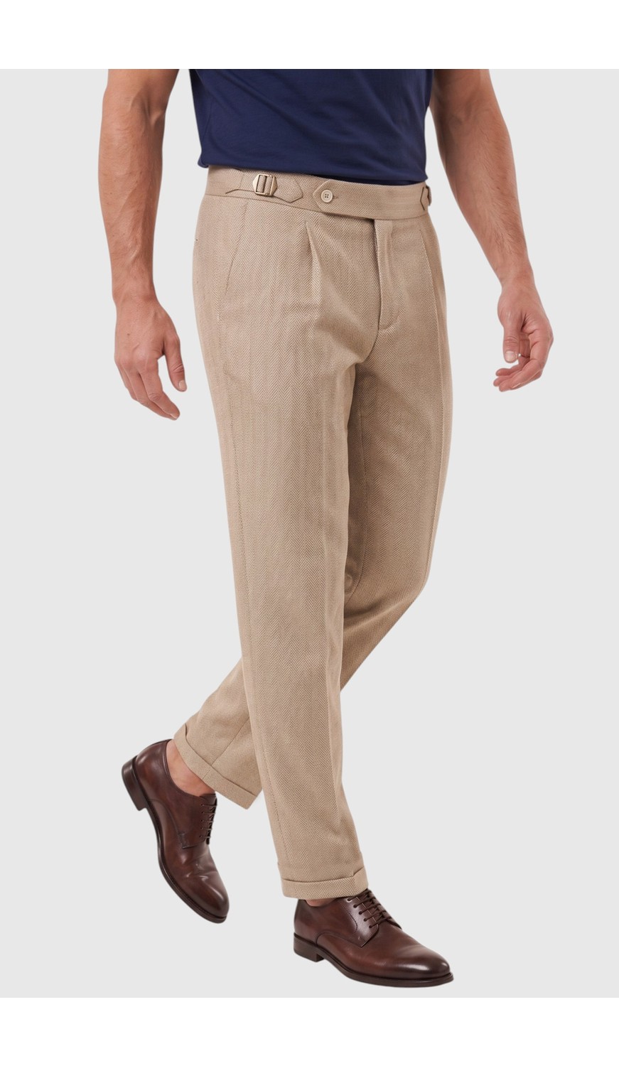 Deepsea Erkek Bej Safari Ceketli Slim Fit 2'li Takım Elbise, Pileli Duble Paça Pantolon 2600723 görsel 8