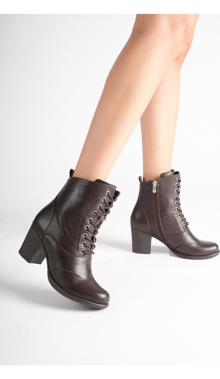 Analin Shoes Kadın Hakiki Deri Bağcıklı Kalın Topuklu Şık Kışlık Bot görsel 6