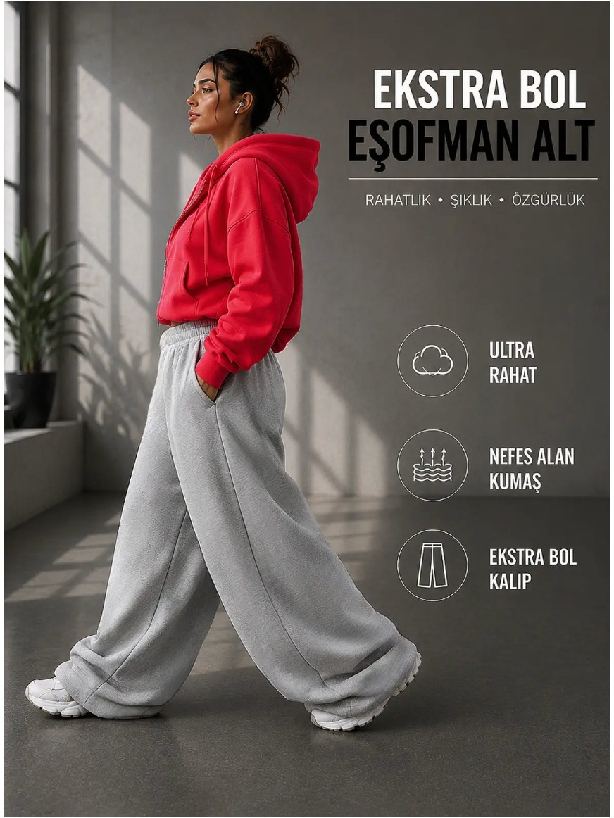 BSBSPOR Büyük Beden Ayarlanabilir Lastikli Paça Baggy Kalıp Bol Günlük Eşofman Altı görsel 3