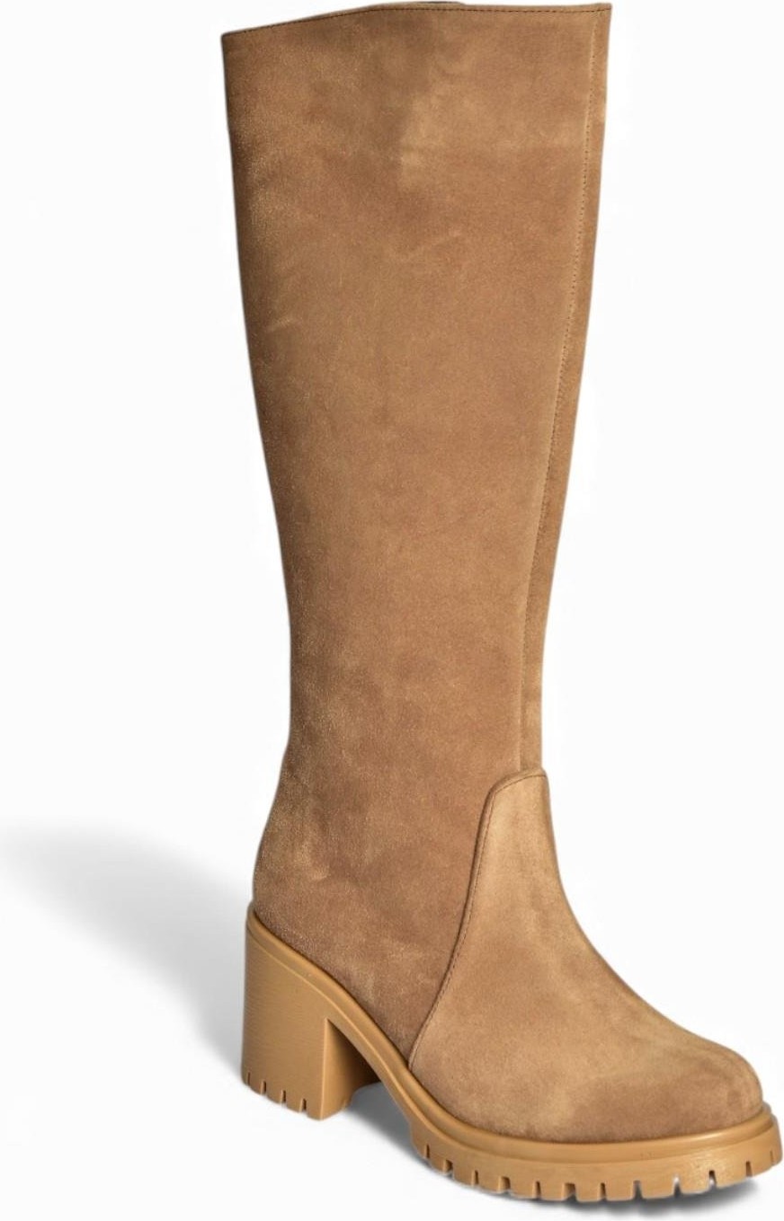Fox Shoes Kadın Taba/Kahverengi Deri Süet Kalın Topuklu Çizme Günlük Kullanım İçin Şık Tasarım görsel 5