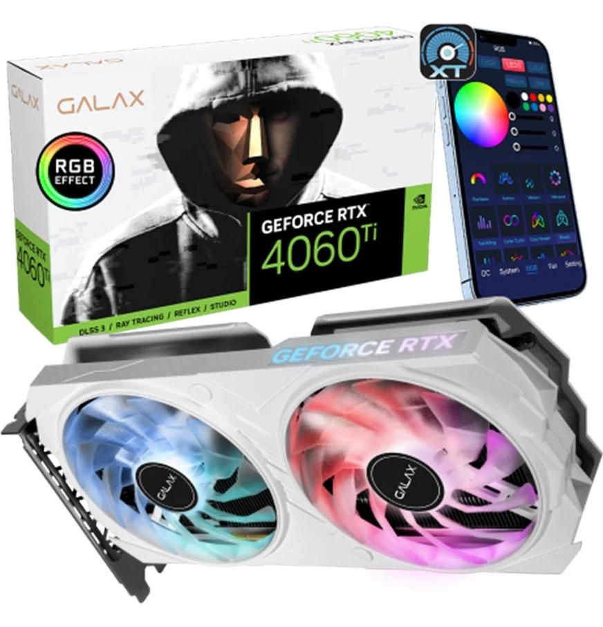 Resim GALAX GeForce RTX 4060 Ti 8GB EX White 1-Click OC GDDR6 128 Bit DLSS 3 Ekran Kartı (46ISL8MD8BWE) 