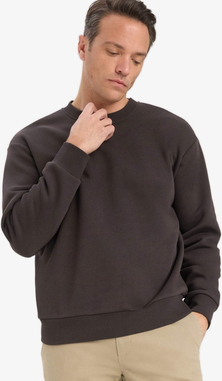 DeFacto Relax Fit Bisiklet Yaka Kalın İçi Yumuşak Tüylü Basic Düz Sweatshirt T5139AZ25AU