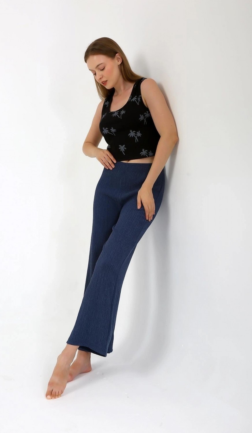 Hace Bazaar Marsilyan- Kadın Kalın Askılı Body Bol Paça Pantolon 2`li Takım Siyah görsel 3