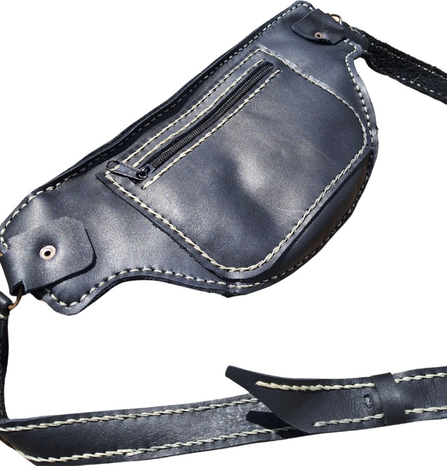 Semiramis Hermes Model Unisex El Yapımı Vintage El Dikişi Hakiki Crazy Deri Bel Çantası görsel 4