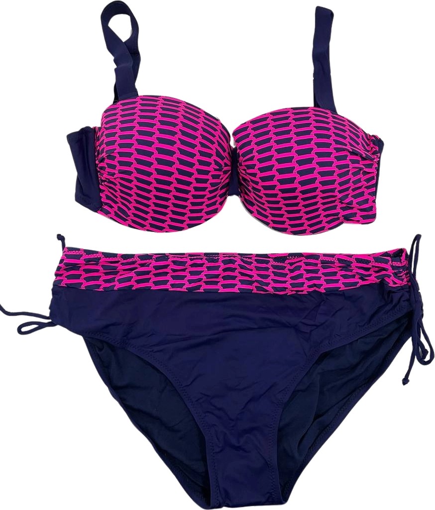 Hazelin Kadın Fuşya Zincir Desenli Büyük Beden Astarlı Lacivert Bikini Takım HZL25S-LC3303