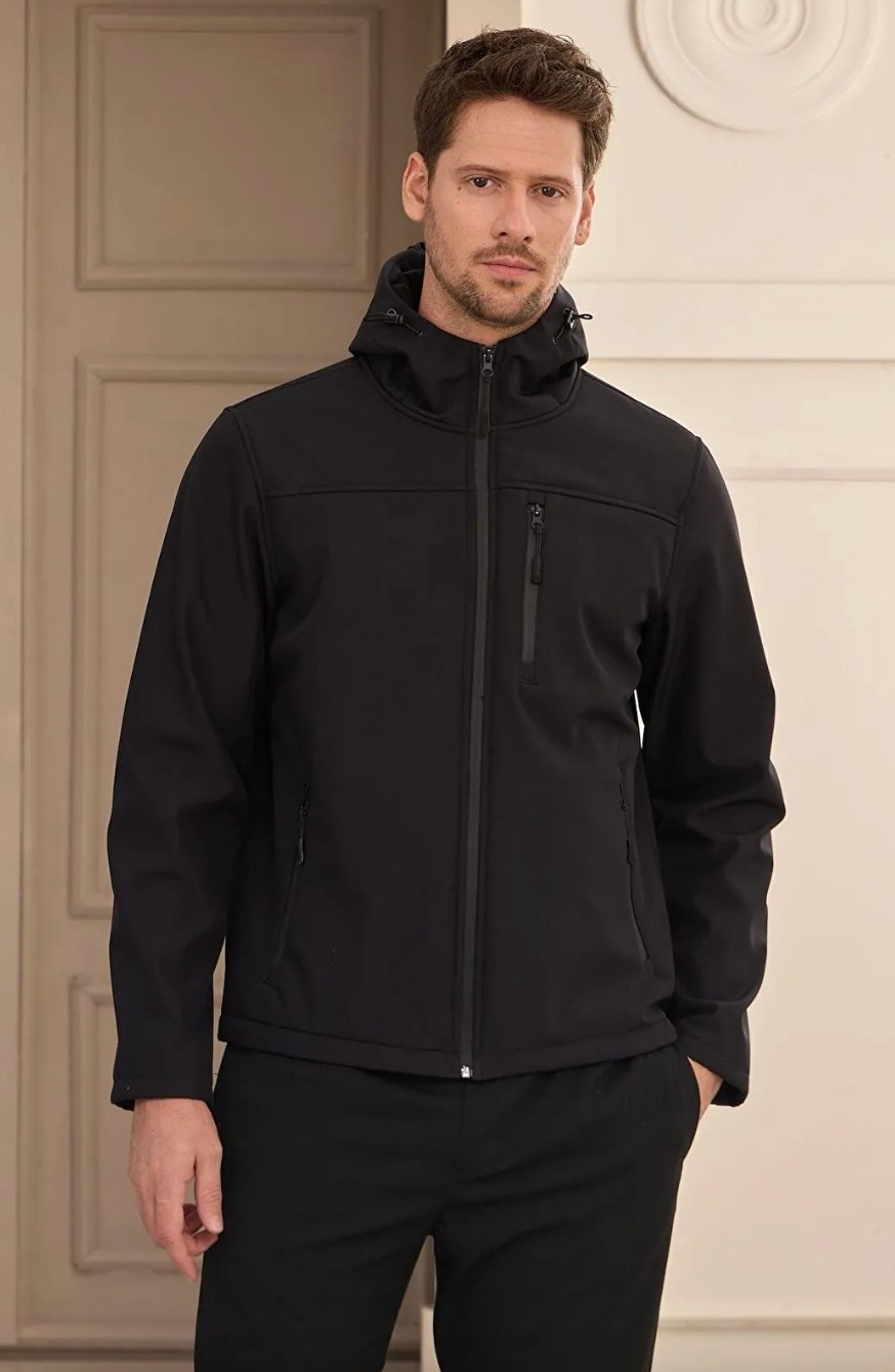 Erkek Su Geçirmez Rüzgar Geçirmez Softshell Çıkarılabilir Kapüşonlu Şişme Mont görsel 7