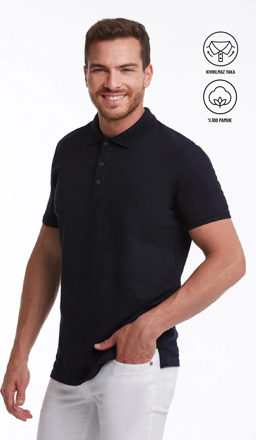 Hatemoğlu Erkek Mavi Regular Fit %100 Pamuk Polo Yaka Tişört