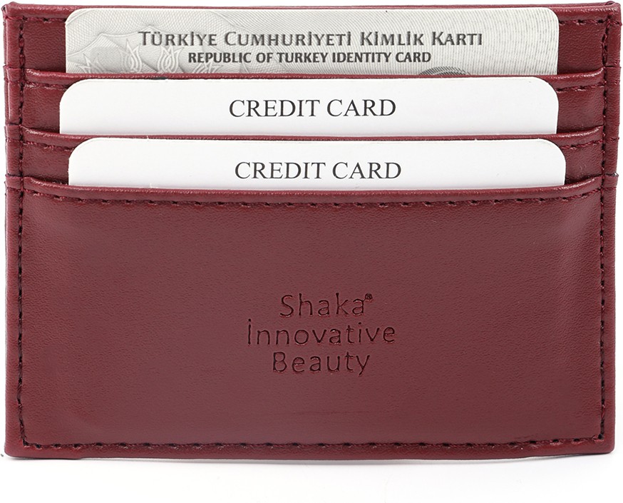 SHAKA Bordo SHK68 Unisex Suni Deri Süper Ince Model Kağıt Para Bölmeli Kredi Kartı ve Kartvizitlik Kartlık Cüzdan
