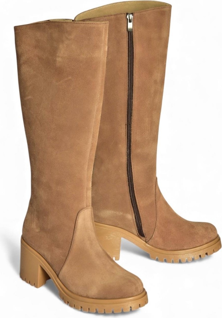 Fox Shoes Kadın Taba/Kahverengi Deri Süet Kalın Topuklu Çizme Günlük Kullanım İçin Şık Tasarım görsel 6