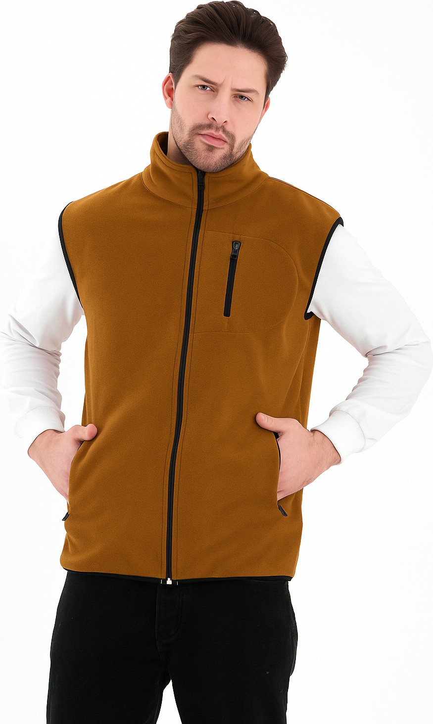 Monox Erkek Tam Fermuarlı Spor Polar Yelek