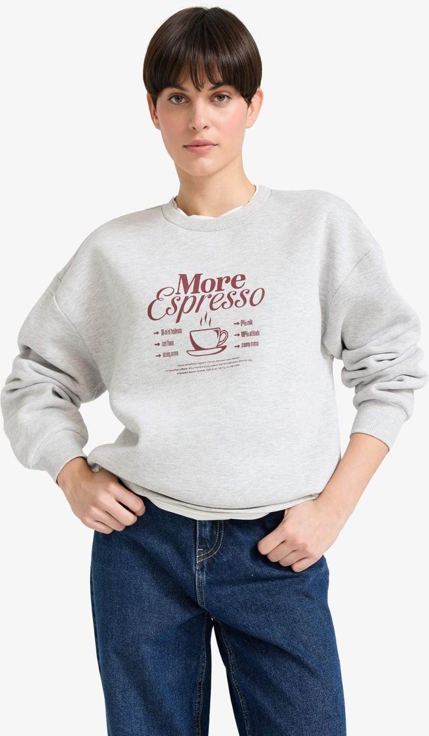 DeFacto Relax Fit Bisiklet Yaka Baskılı Kalın Sweatshirt G2152AX25WN görsel 4