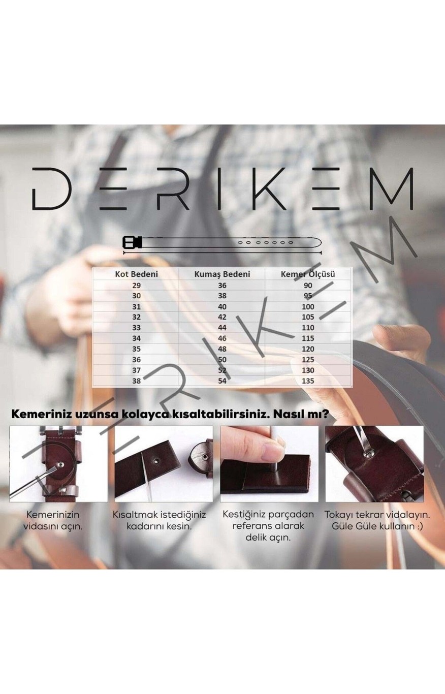 Derikem 3'lü Klasik Erkek Kemeri %100 Hakiki Manda Derisi Tek Kat 3,5 cm görsel 5