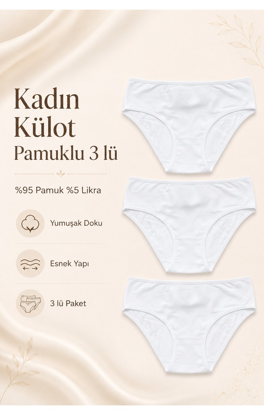 Nicoletta Kadın Külot 3 Lü Paket Likralı Pamuklu görsel 5