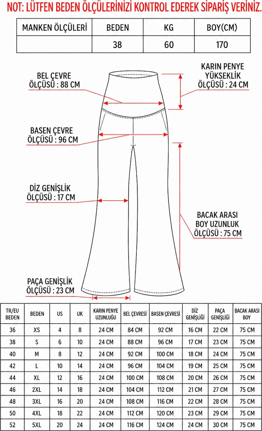 BirBal Butik Hamile Giyim Bel Ayarlanabilir Ispanyol Paça Iki Iplik Lycra Penye Pantolon görsel 2