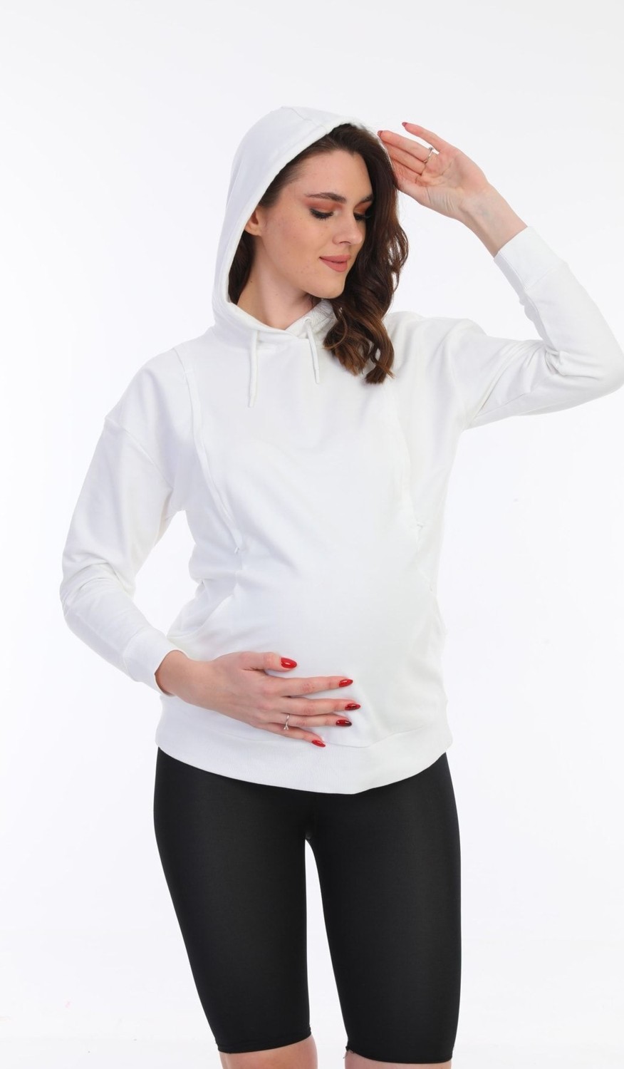 Meghan L.A Hamile Pamuklu Kumaş Kapşonlu Sweatshirt görsel 3