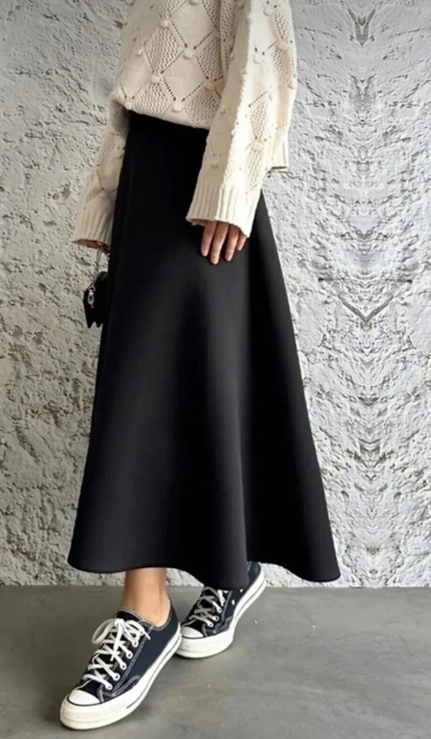 Eceylül Moda Kadın Siyah Scuba Krep Kumaş Kloş Tesettür ve Günlük Etek BOY:94-95CM görsel 2