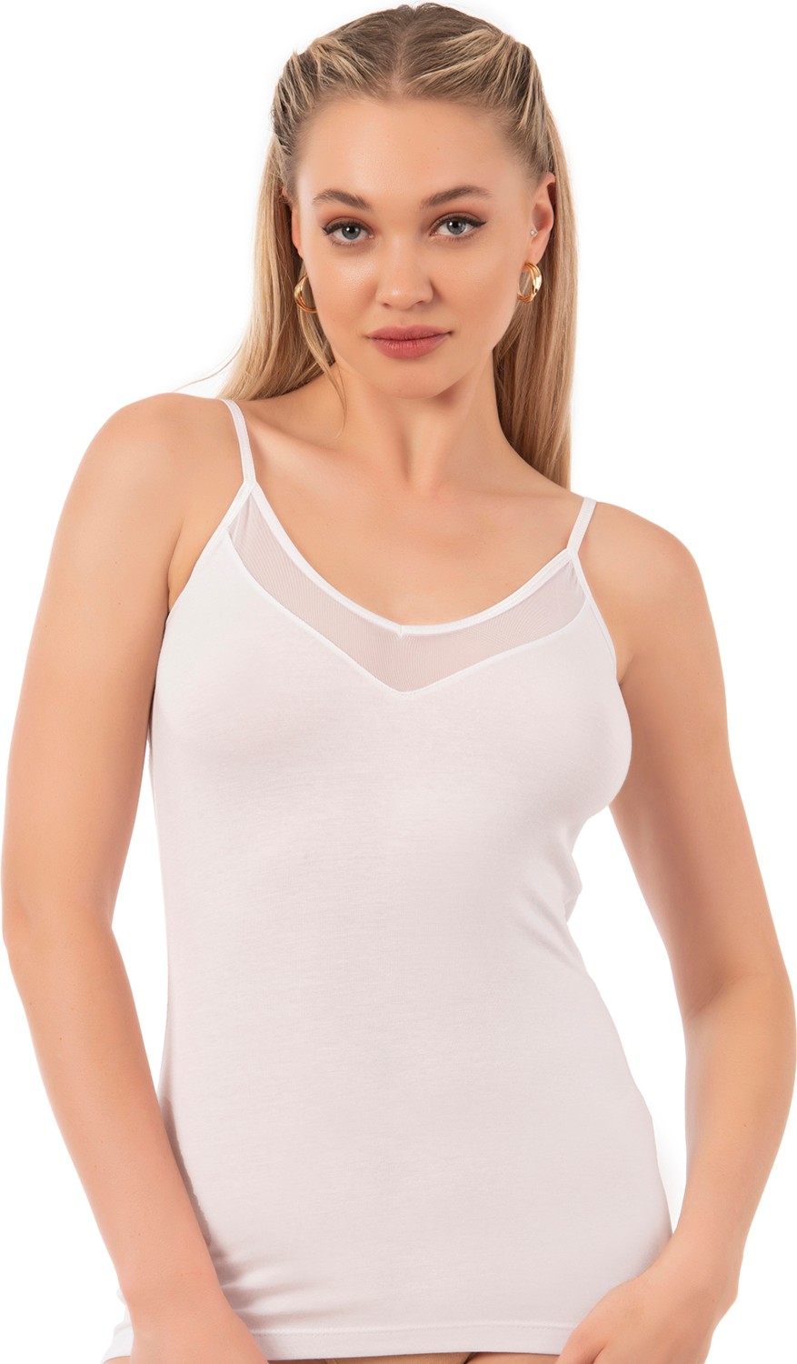 Özkan Underwear 22813 Kadın Pamuklu Modal Tül Detaylı İnce Askılı Atlet